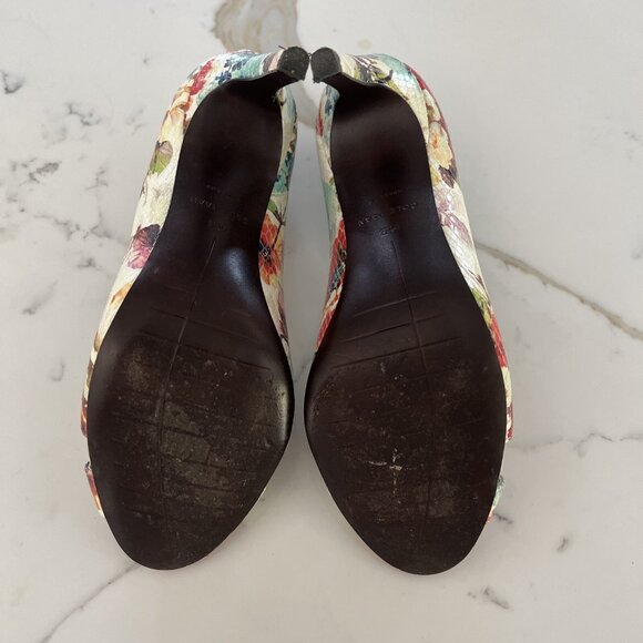 COLE HAAN SNAKE FLORAL PRINT LEATHER OPEN TOE PUMP - Picture 4 of 6
